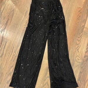 Elegant Black Sequin Wide Leg Pants
